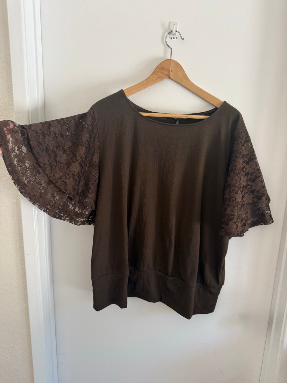 Always Indigo Brown Lace Flutter Sleeve Blouse 3X Plus Size Boho